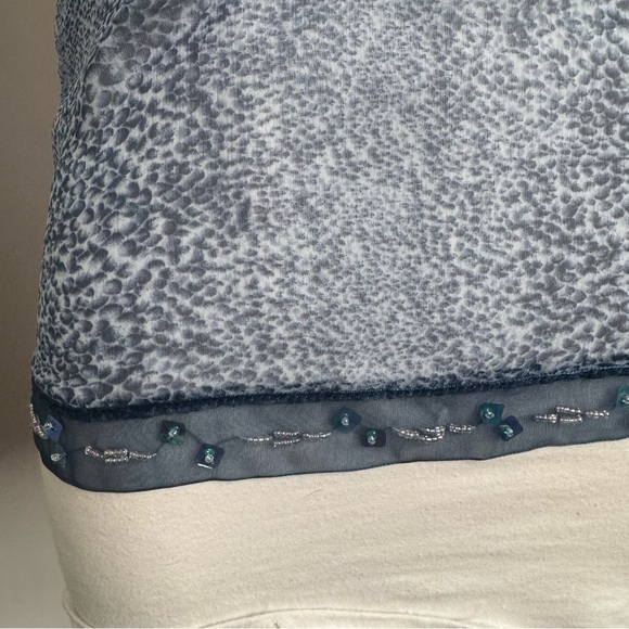 Vintage Y2K Blue Leopard Print Top sheer fairycore sequins beaded XS coquette - Picture 4 of 6